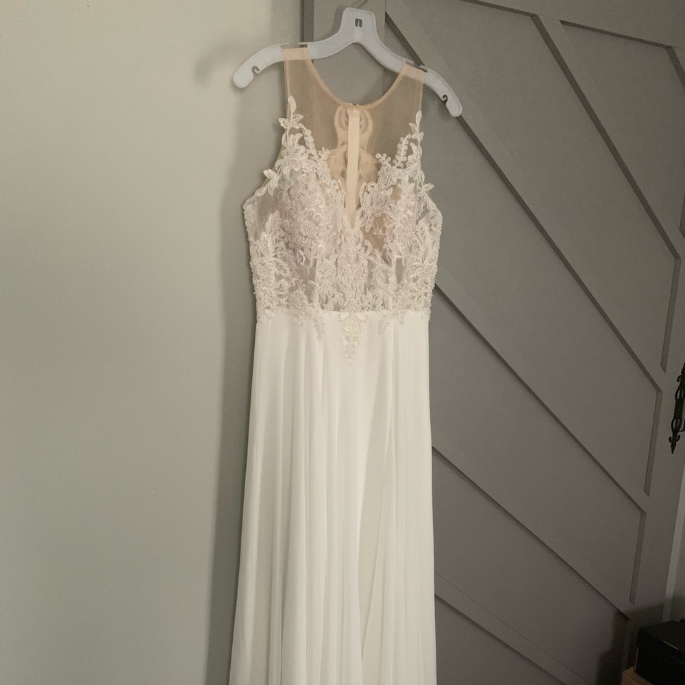 White/sheer beaded/silk blend wedding dress/prom